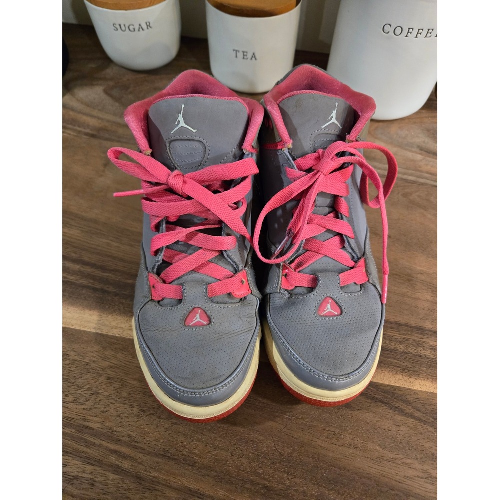 Nike Jordan‎ Kids High Top Sneakers Gray Pink Basketball Shoes Youth Size 5Y - Picture 4 of 10